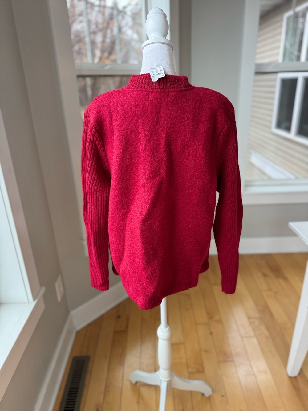 Vintage Christopher & Banks Red Boiled Wool Zip-Front Cardigan Sweater Jacket XL - Picture 3 of 9